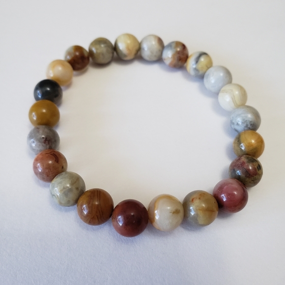 8mm Natural Stone Yellow Crazy Lace Agates Round Beads Bracelet - Picture 4 of 7